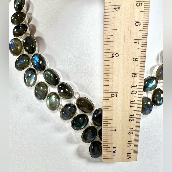 Labradorite 925 Large Gemstone Necklace & Earrings - Picture 3 of 6